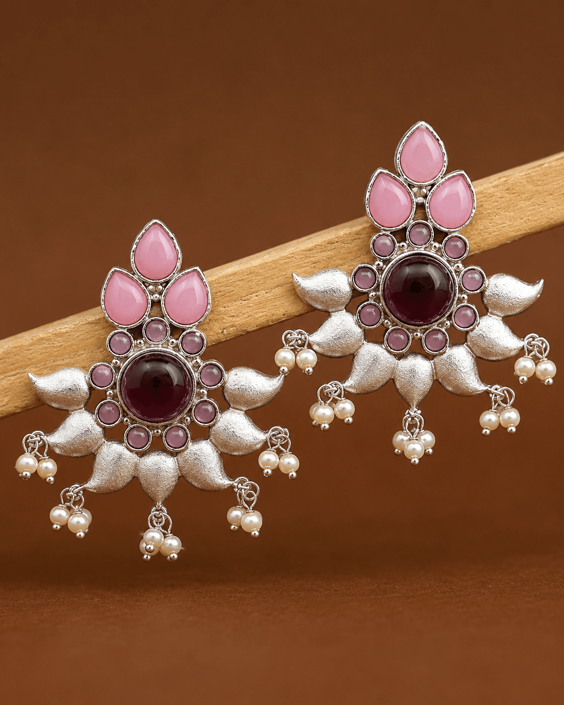 Nysa Stud Earrings in Purple & Pink