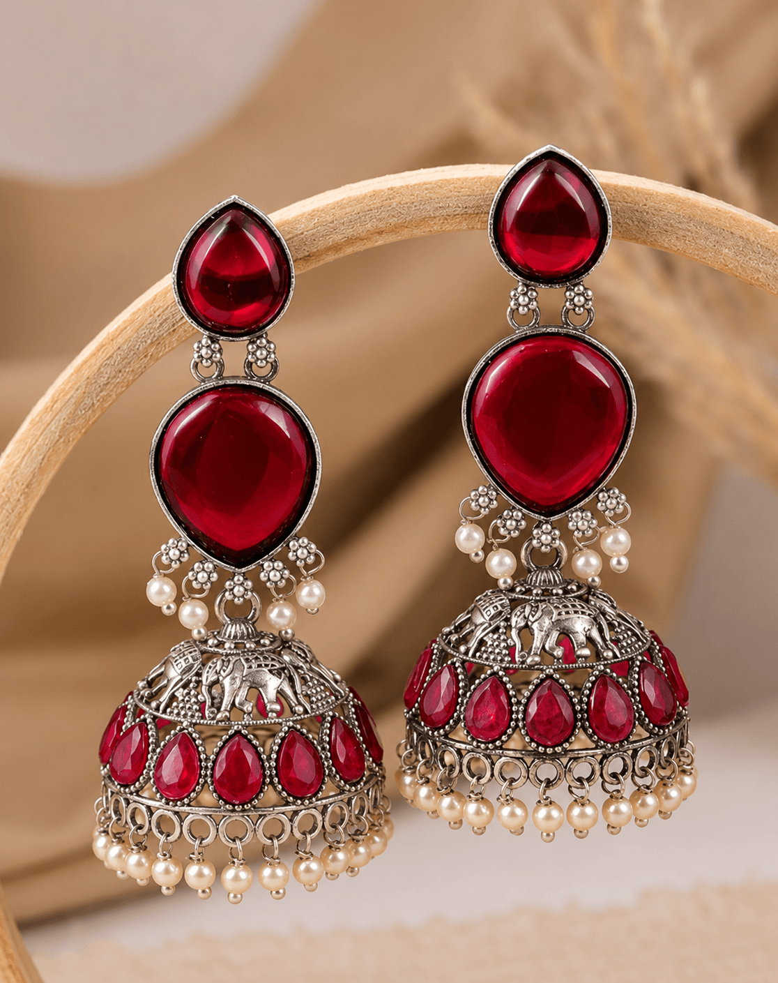 Prisha Jhumka Earrings in Ruby