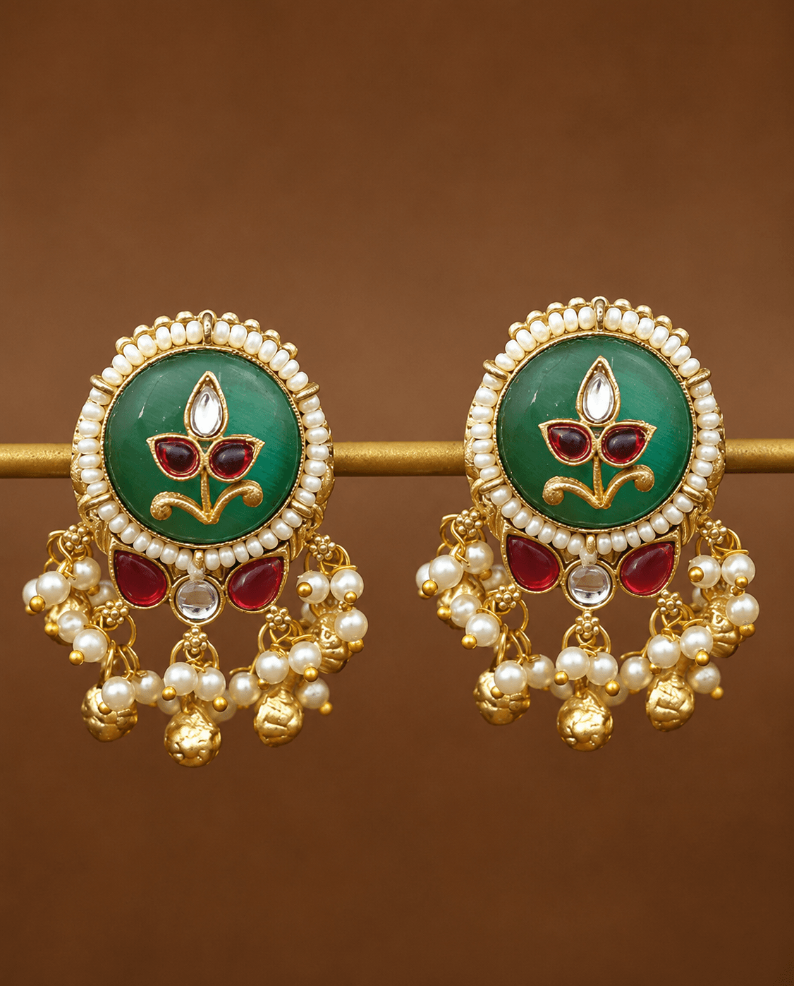 Malika Premium Gold Studs in Turquoise