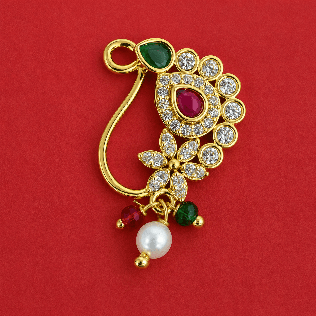 Vela Nose Ring in Ruby Green