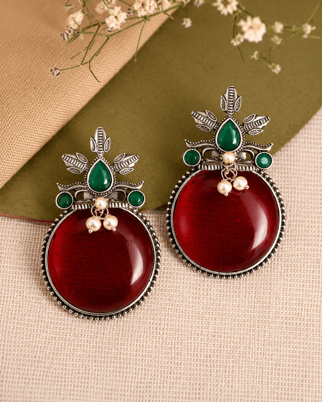 Olivia Stud Earrings in Red & Green