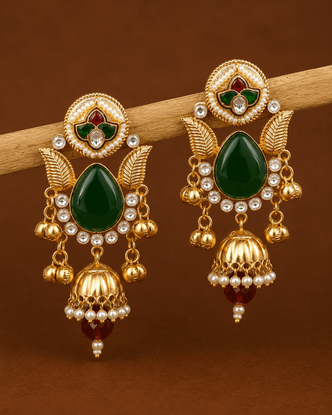 Shriya Premium Gold Jhumka in Green